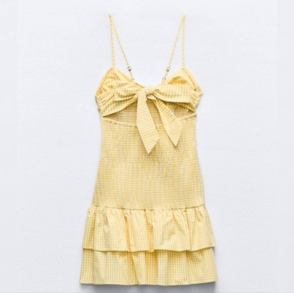 Zara TIED GINGHAM DRESS YELLOW SIZE S - Picture 8 of 11